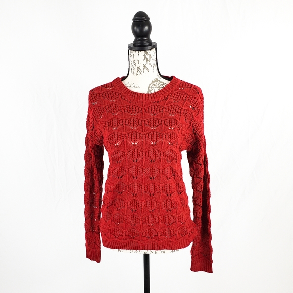 Forever 21 Red Crew Neck Open Weave Sweater - Picture 2 of 10